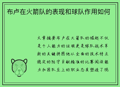 布卢在火箭队的表现和球队作用如何